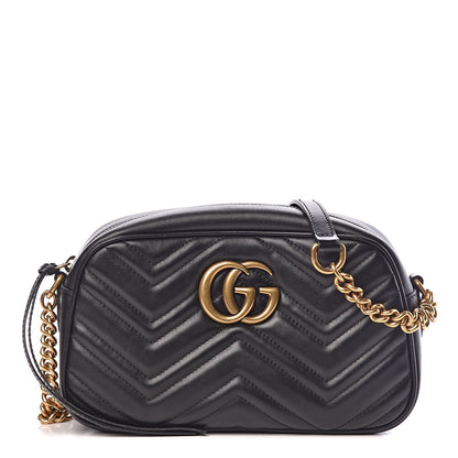 Gucci Calfskin Matelasse Small GG Marmont Chain Shoulder Bag Black 1 of 12