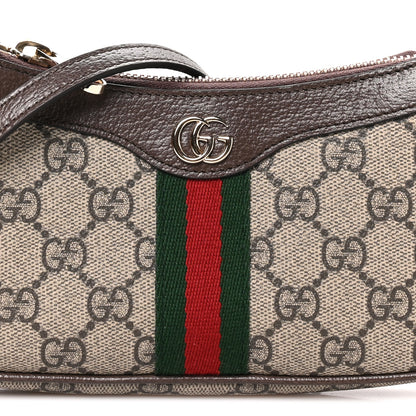 Gucci GG Supreme Monogram Textured Dollar Calfskin Web Mini Ophidia Shoulder Bag Beige Ebony New Acero 8 of 11
