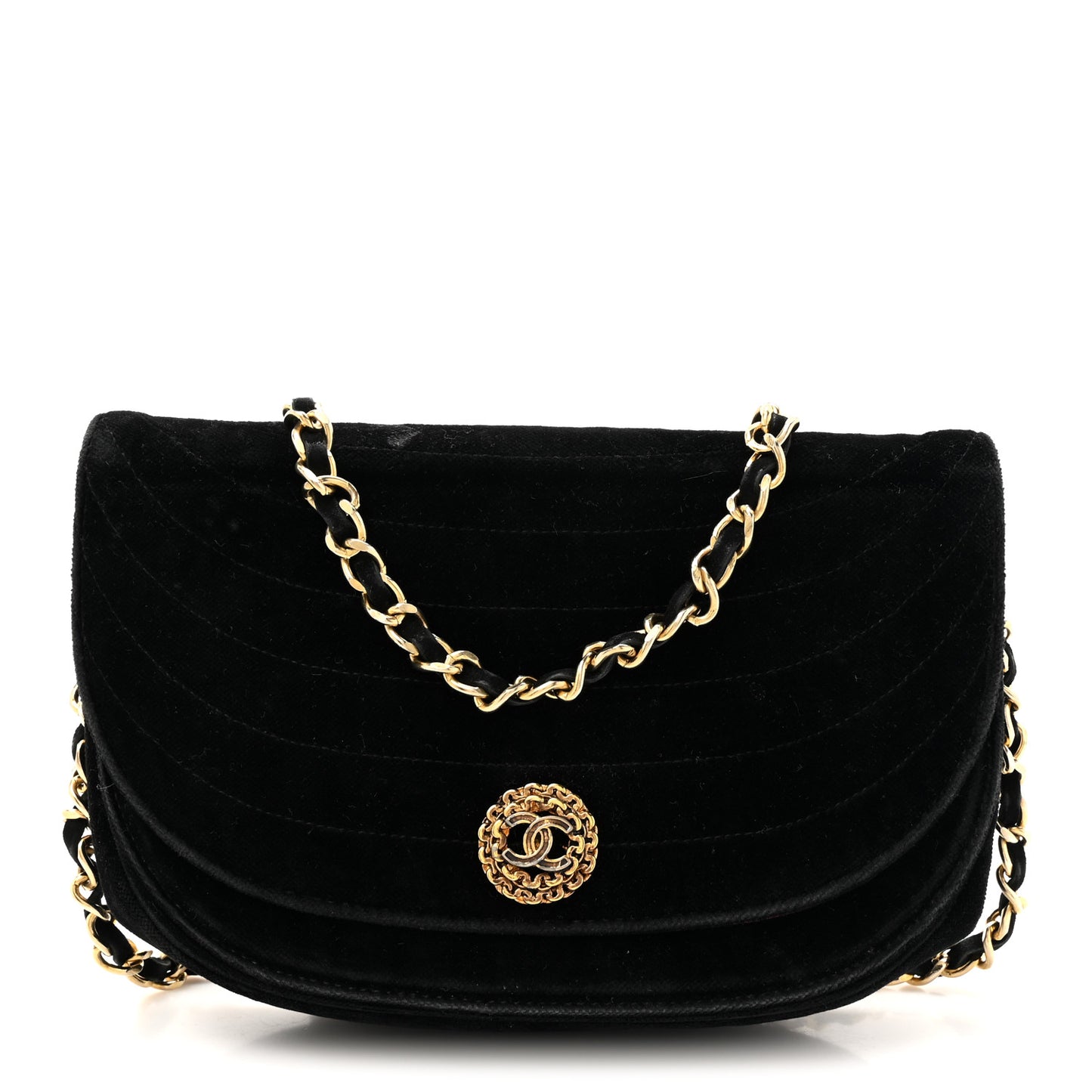 Velvet Horizontal Quilted Small Single Flap Black