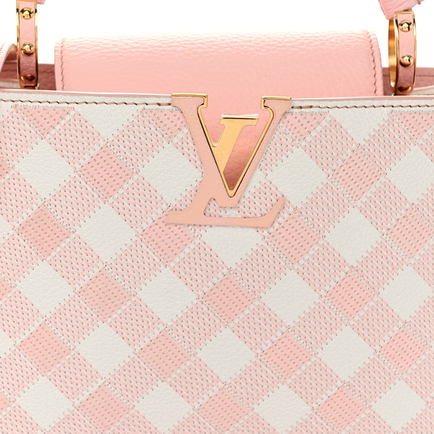 Louis Vuitton Taurillon Embroidered Vichy Capucines BB Light Pink 7 of 9