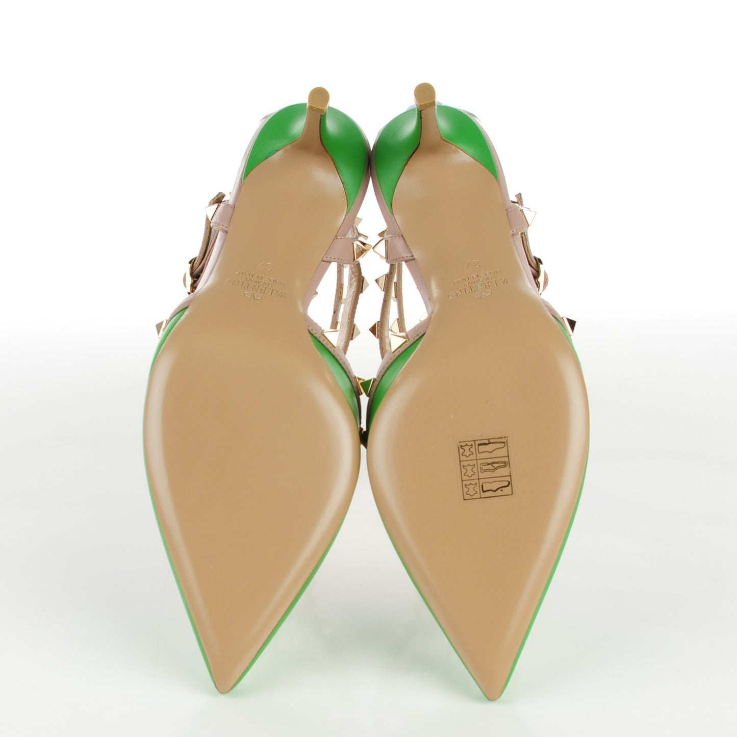 Calfskin Nappa Rockstud Ankle Strap 65mm Pumps 37 Green Poudre