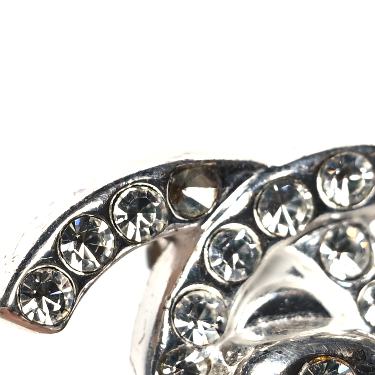 Chanel Crystal CC Turnlock Clip On Earrings Silver 5 of 5