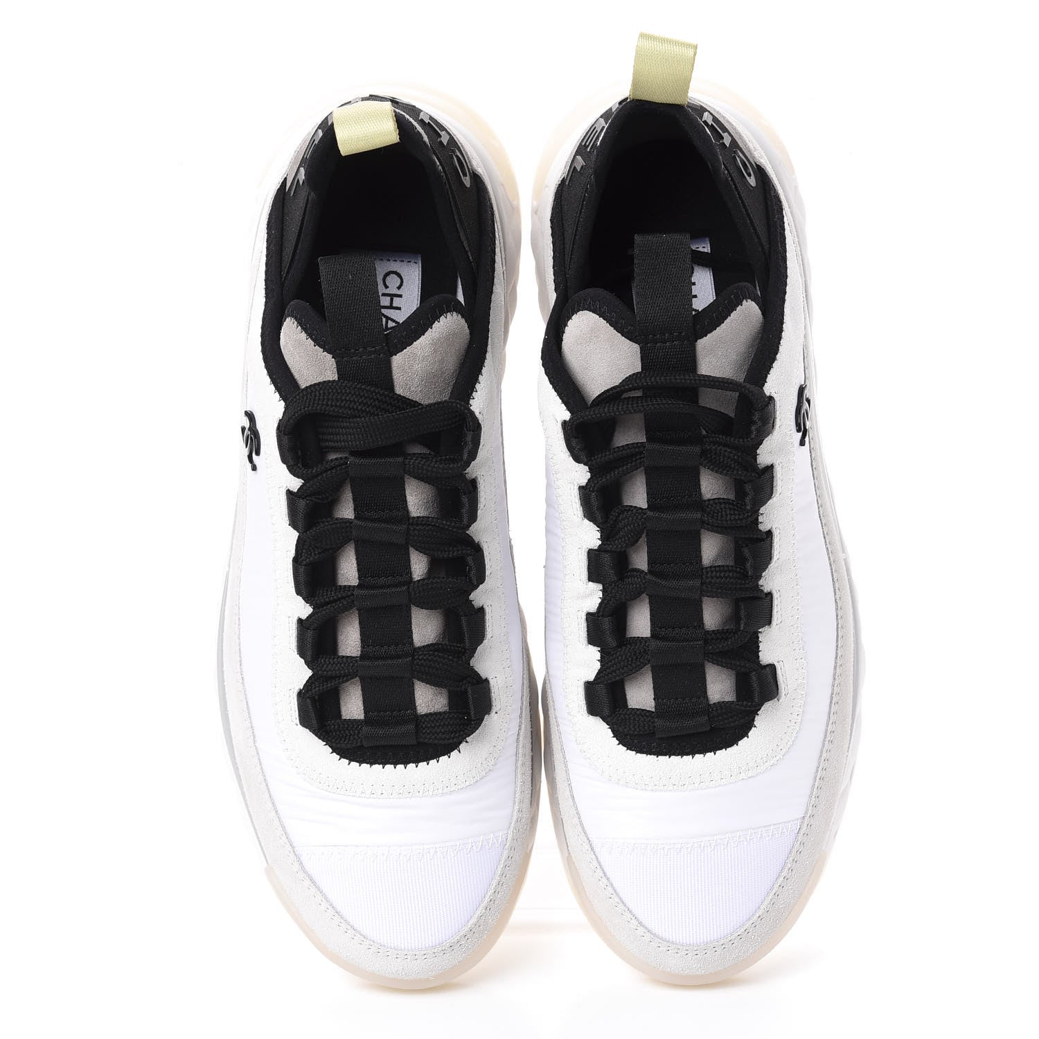 Chanel Nylon Calfskin Suede CC Sneakers 39 White Grey Yellow 5 of 10