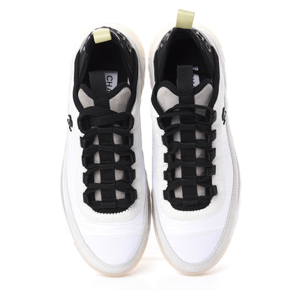 Chanel Nylon Calfskin Suede CC Sneakers 39 White Grey Yellow 5 of 10