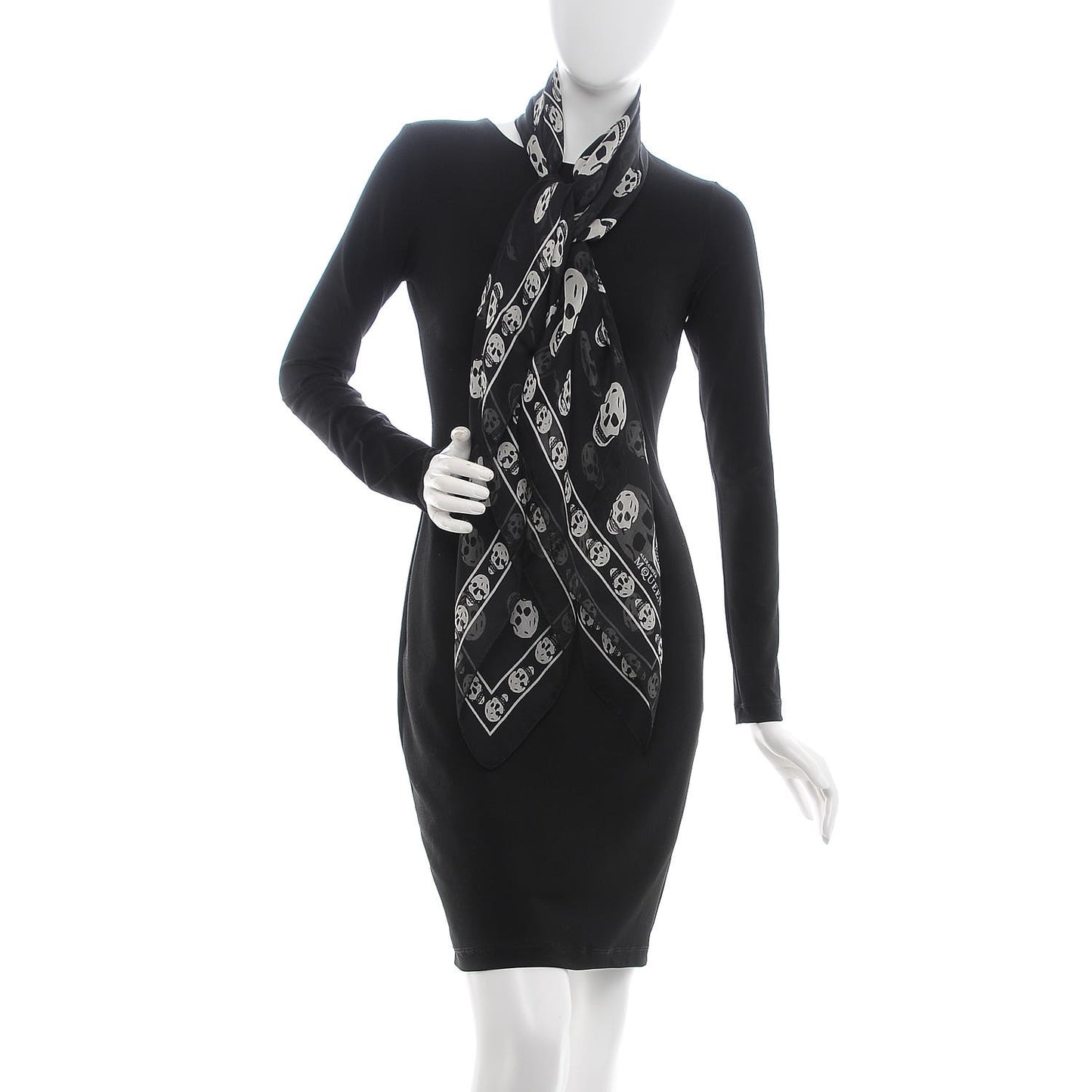 Silk Chiffon Skull Scarf Black Ivory