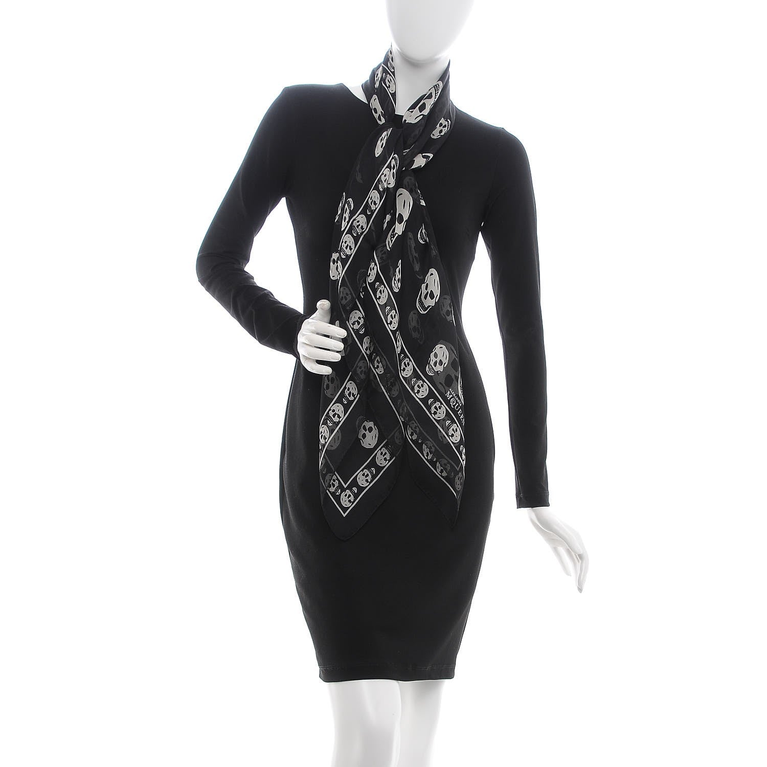 Alexander McQueen Silk Chiffon Skull Scarf Black Ivory 2 of 6