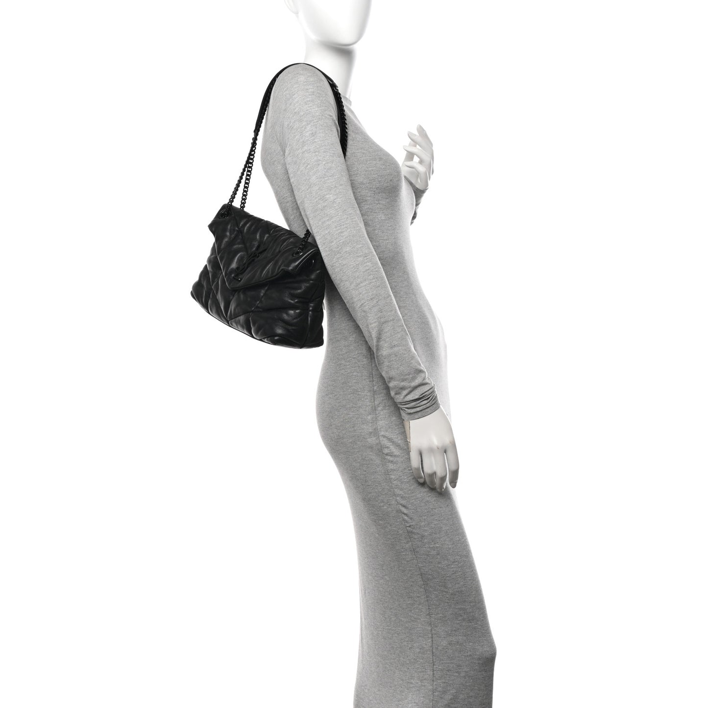 Lambskin Quilted Monogram Monochrome Small Loulou Puffer Chain Satchel Black