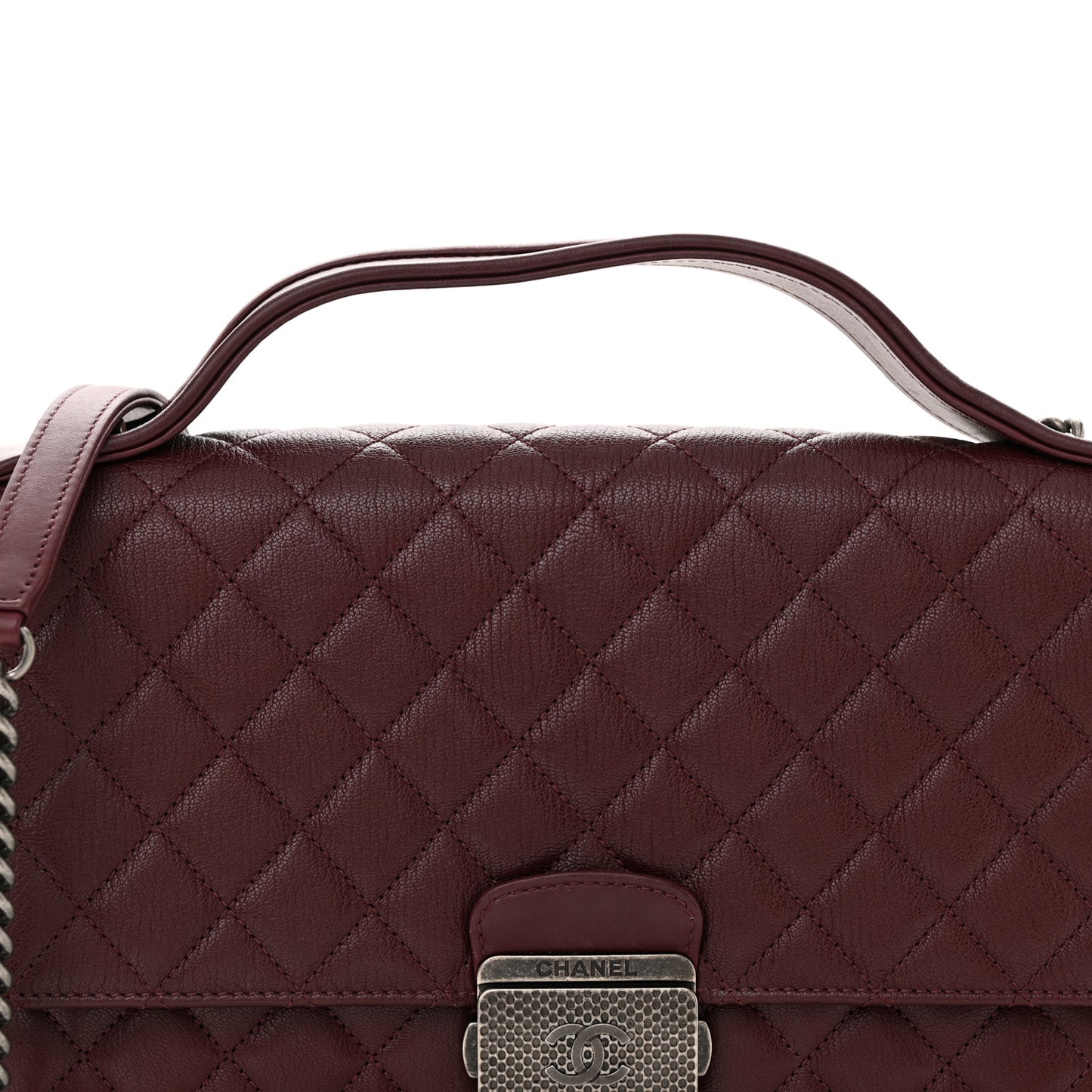 Goatskin Quilted Large CC University Top Handle Flap Burgundy