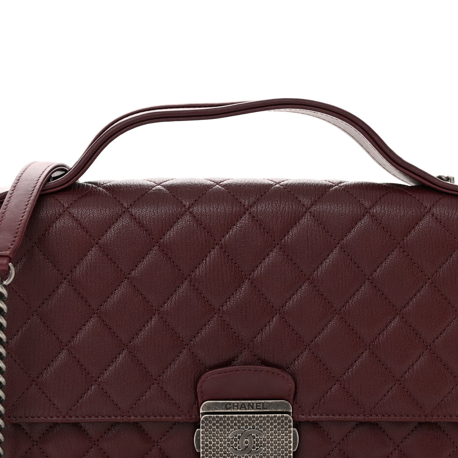 Chanel Goatskin Quilted Large CC University Top Handle Flap Burgundy 8 of 12
