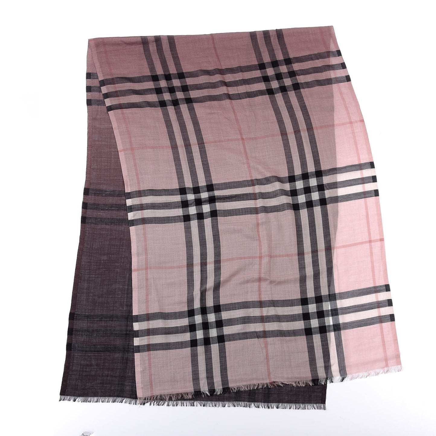 Wool Silk Gauze Ombre Giant Check Scarf Pink