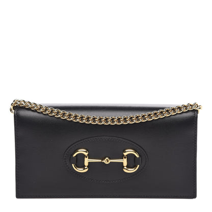 Gucci Boarded Plutone Calfskin Horsebit 1955 Wallet On Chain Black 1 of 10