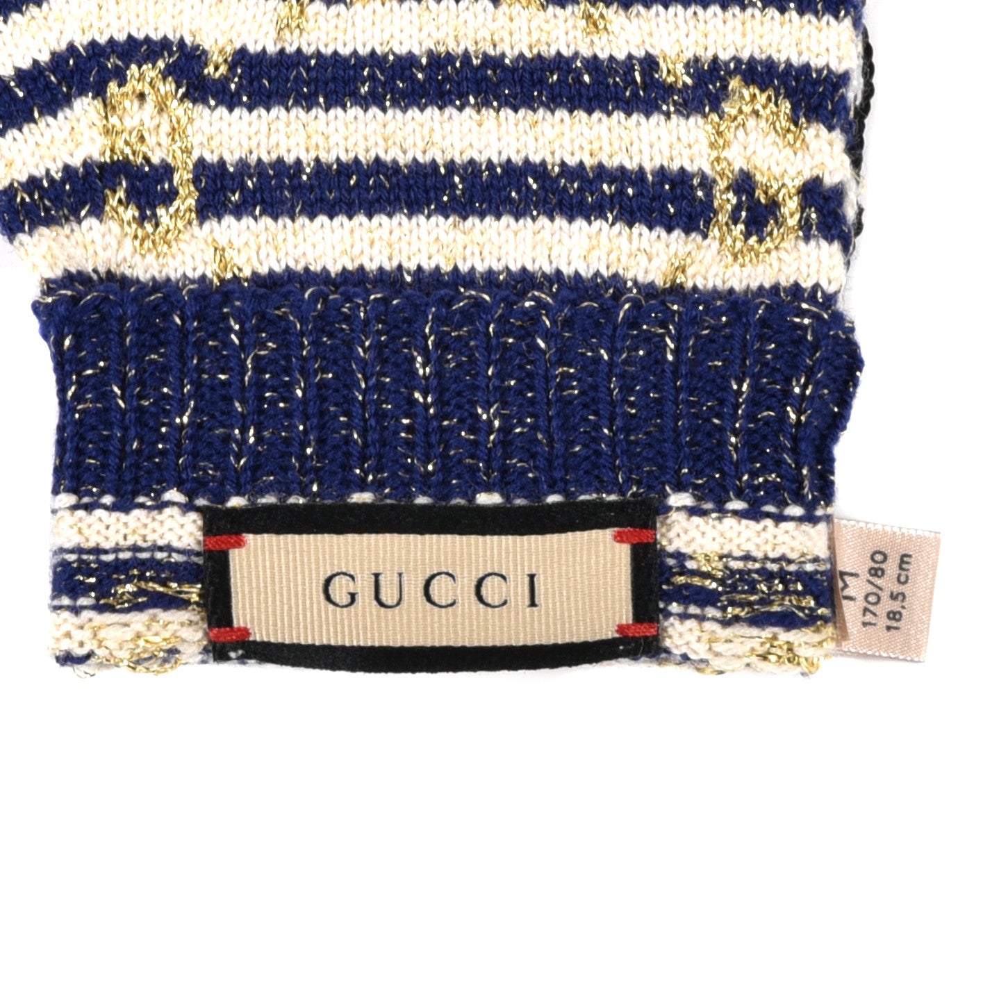 Wool Knit GG Monogram Gloves M Navy Ivory