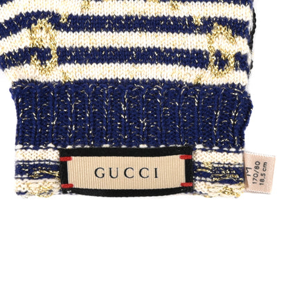 Gucci Wool Knit GG Monogram Gloves M Navy Ivory 3 of 4