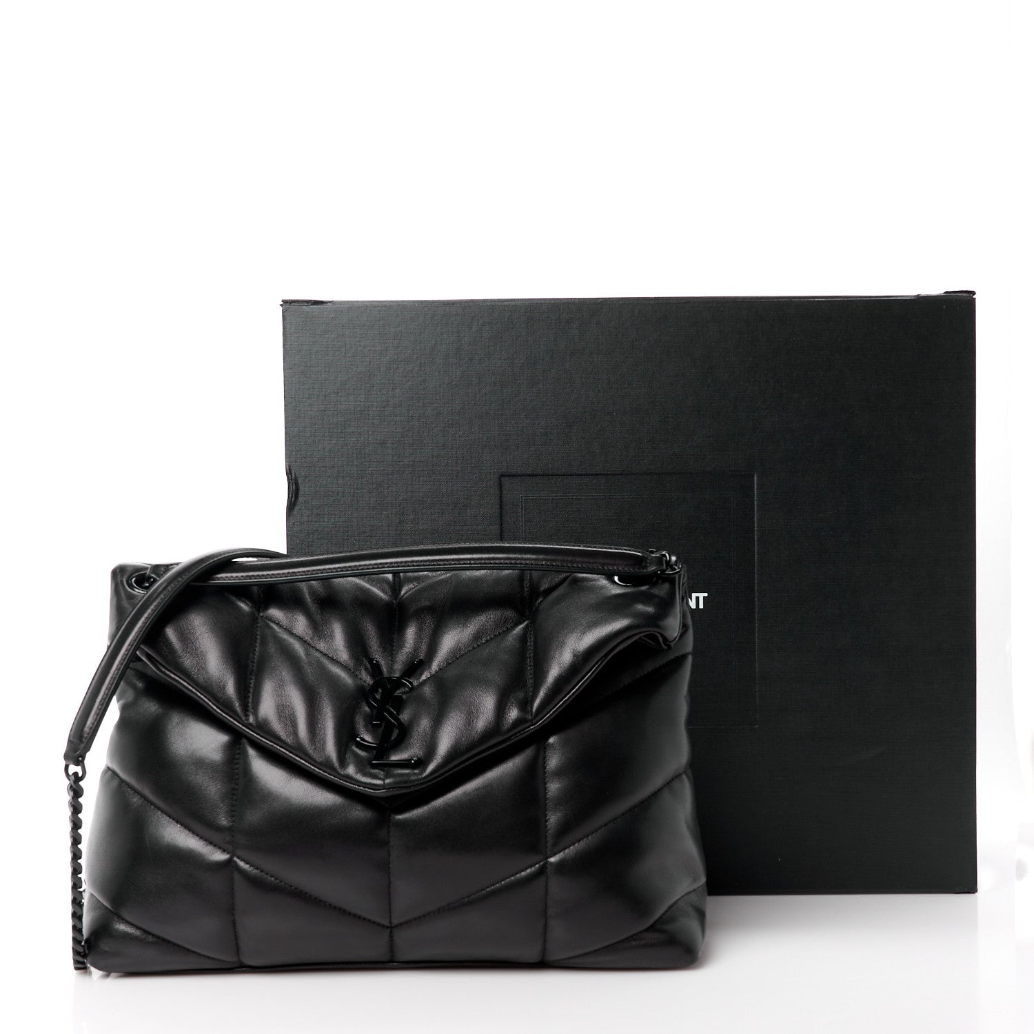 Saint Laurent Lambskin Quilted Monogram Monochrome Medium Loulou Puffer Chain Satchel Black 12 of 12