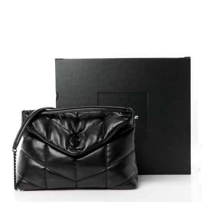 Saint Laurent Lambskin Quilted Monogram Monochrome Medium Loulou Puffer Chain Satchel Black 12 of 12