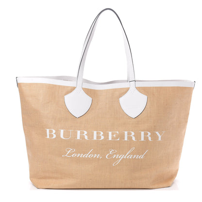 Burberry Raffia Logo Print The Giant Reversible Tote Bag Chalk White 1 of 9