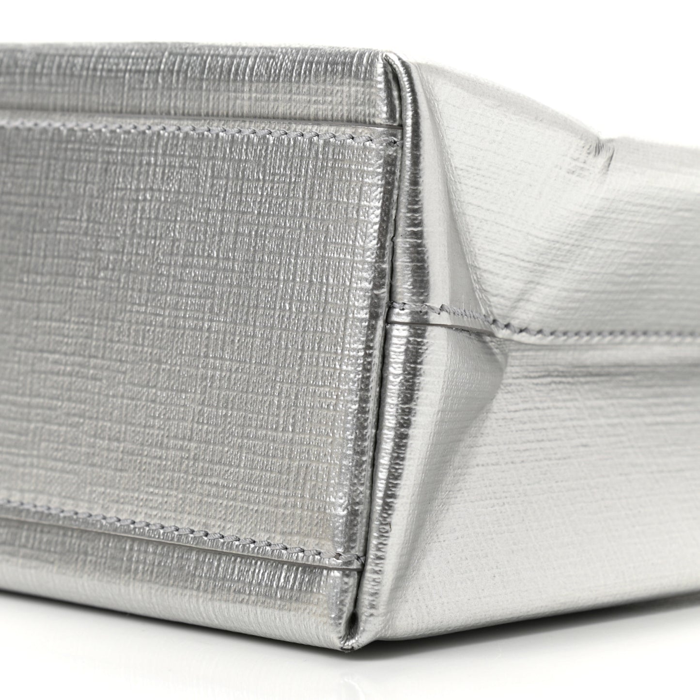 Metallic Squared Calfskin Logo North South Shopper Tote XXS Silver