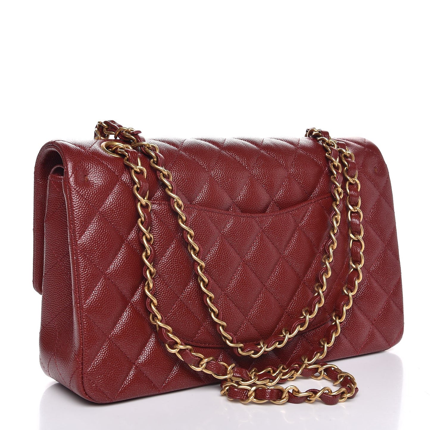 Caviar Quilted Medium Double Flap Dark Red