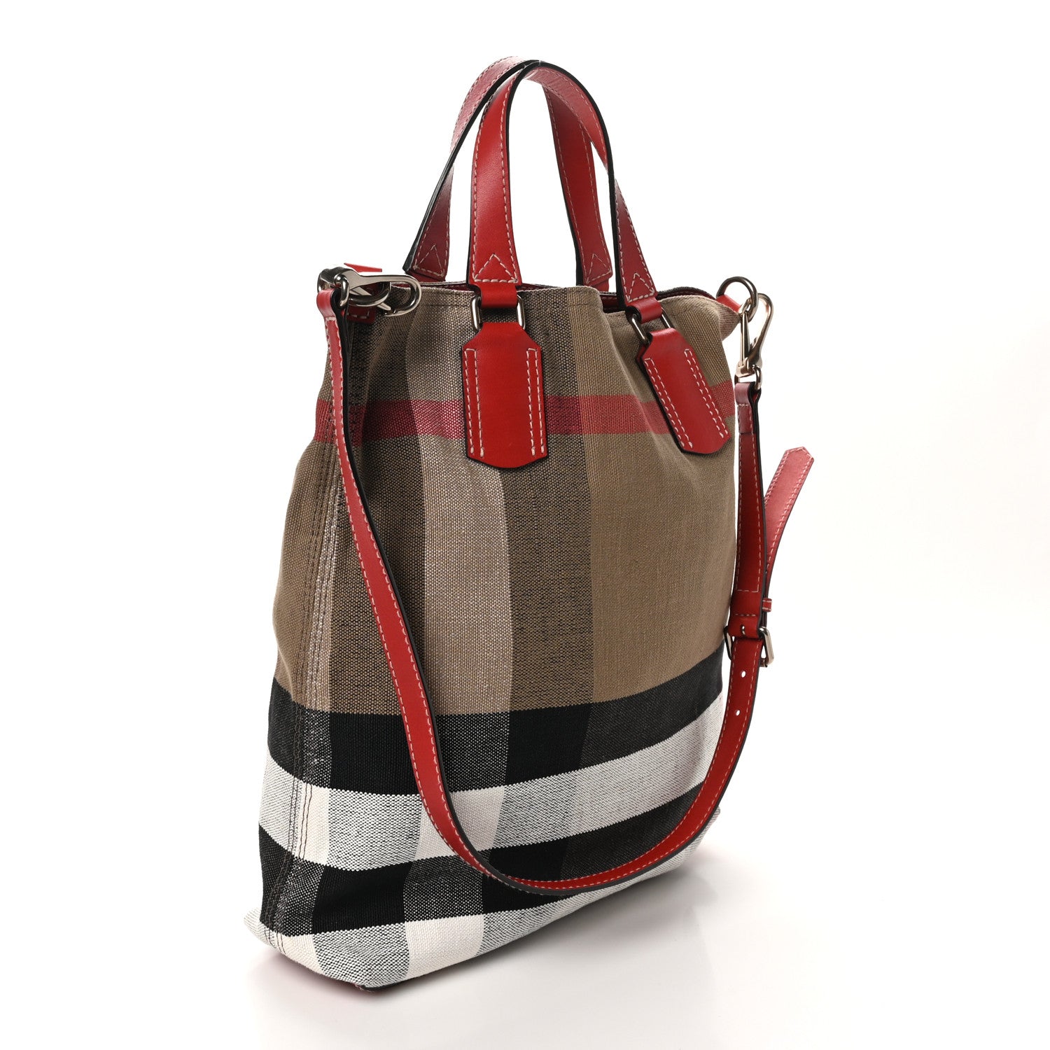 Burberry Canvas Mega Check Medium Tottenham Brit Tote Cadmium Red 3 of 9