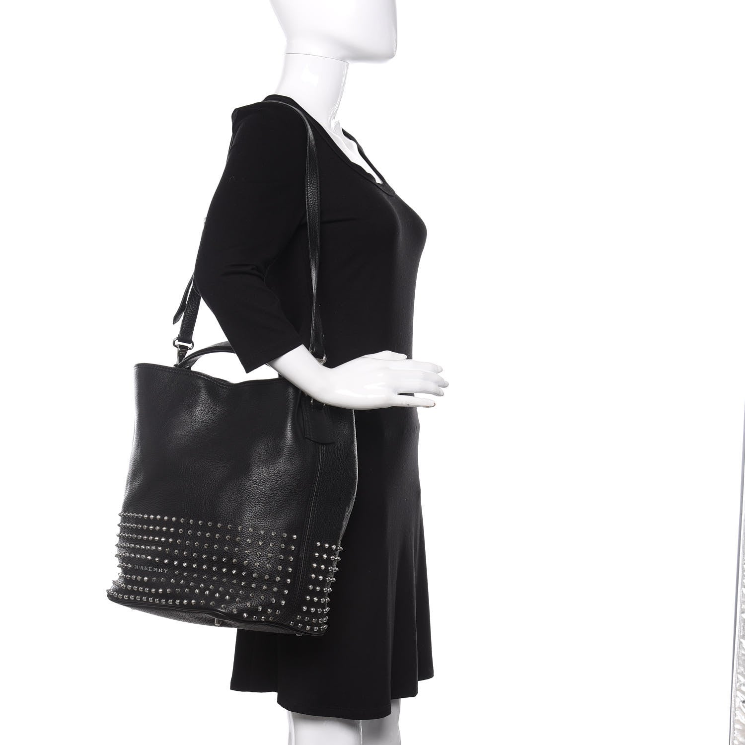 Burberry Calfskin Studded Medium Susanna Hobo Black 2 of 9