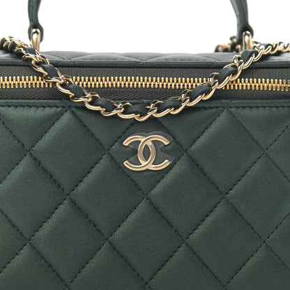 Chanel Iridescent Lambskin Quilted Small Top Handle Vanity Case With Chain Dark Green 8 of 13