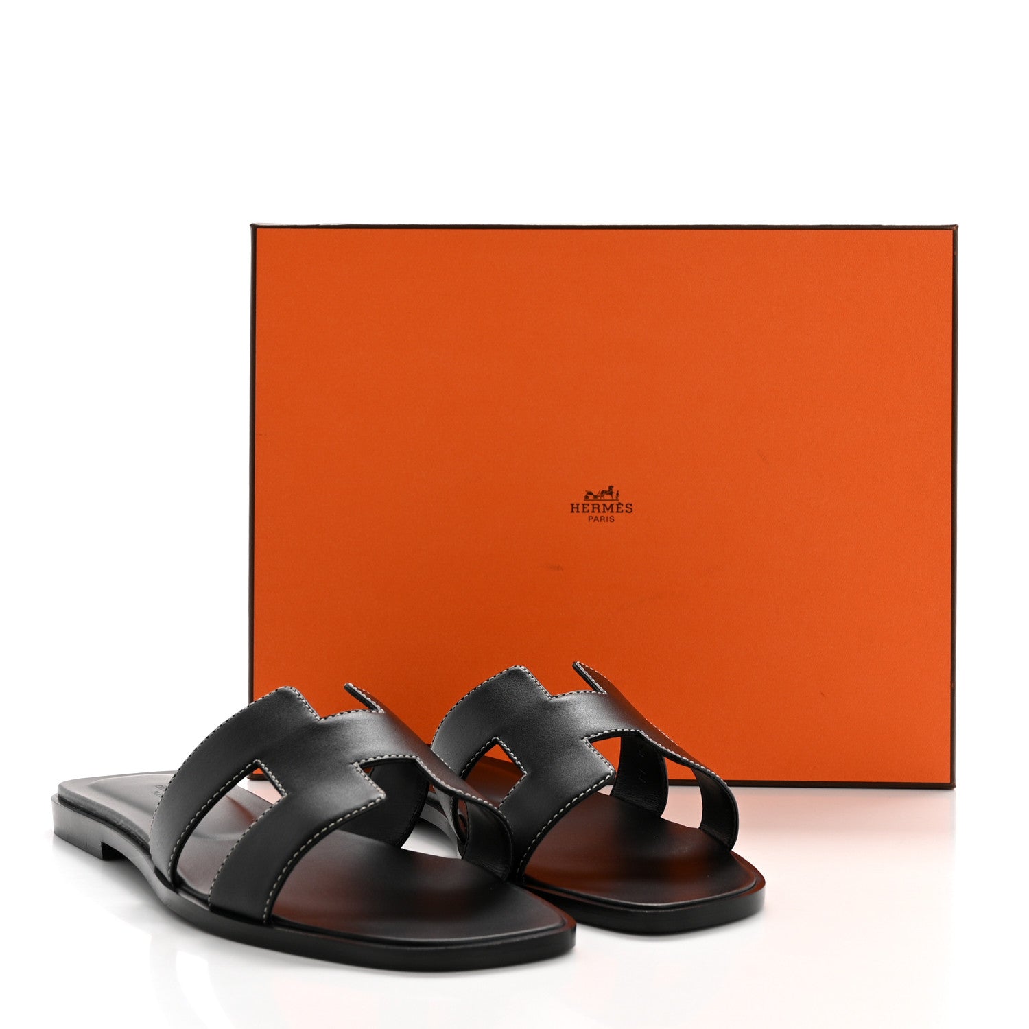 Hermes Box Calfskin Oran Sandals 39 Black 9 of 9