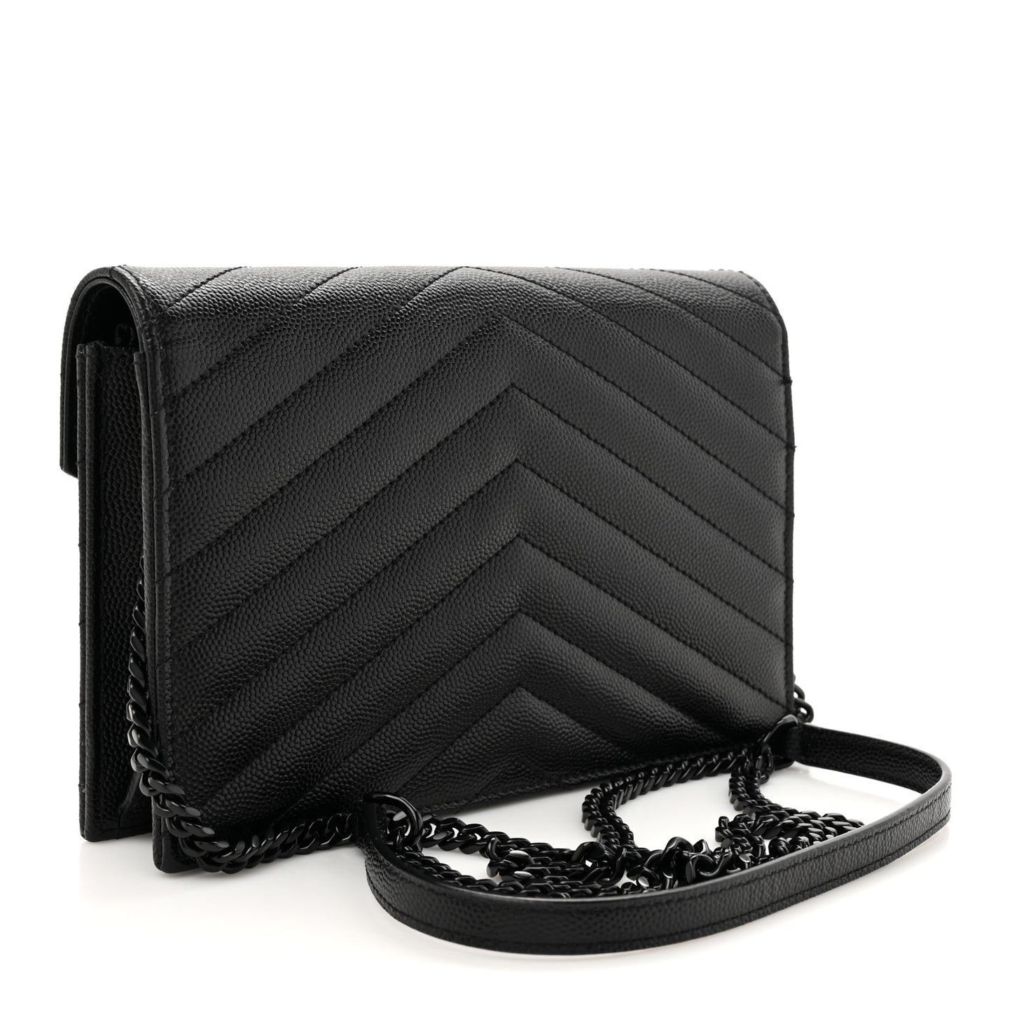 Grain De Poudre Matelasse Chevron Monogram Monochrome Envelope Chain Wallet Black