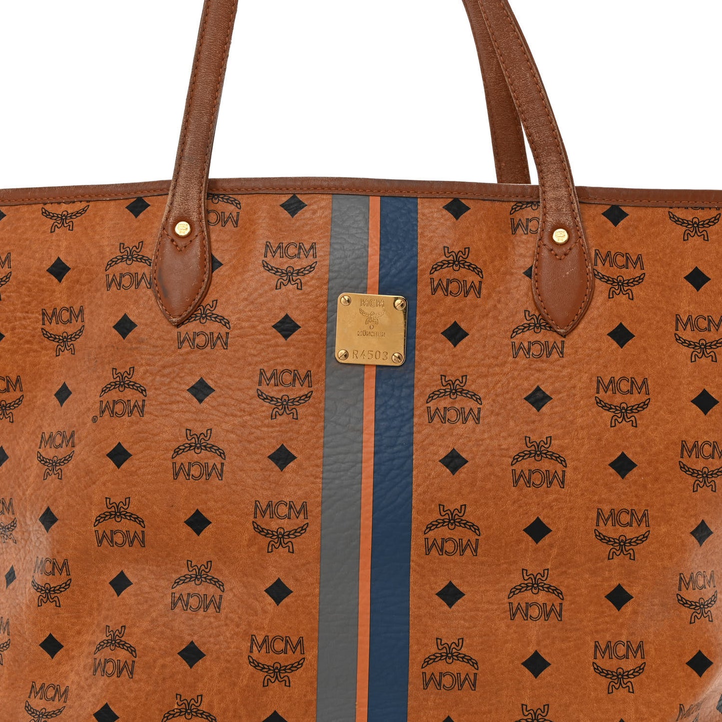 Visetos Dog Bone Striped Shopper Tote Cognac
