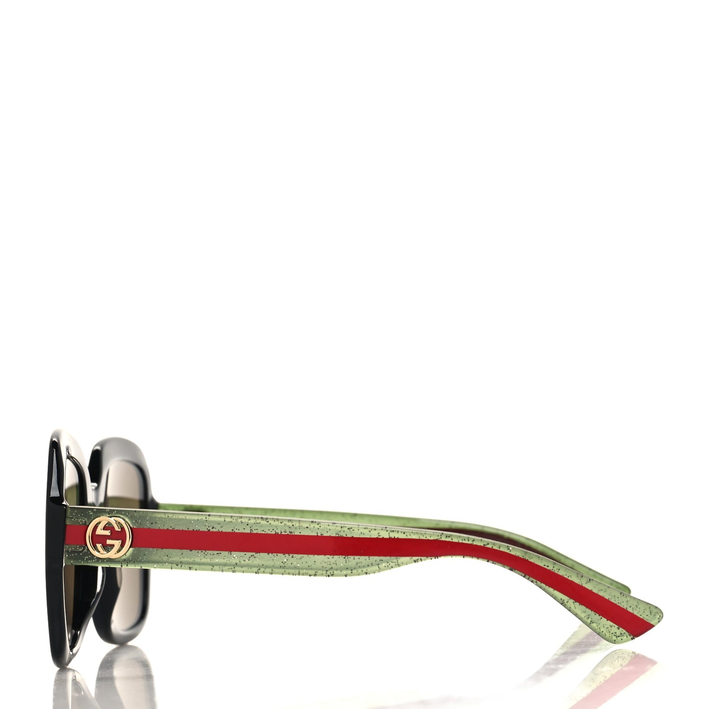 Acetate Square Frame Web Glitter Sunglasses GG0036S Black Green