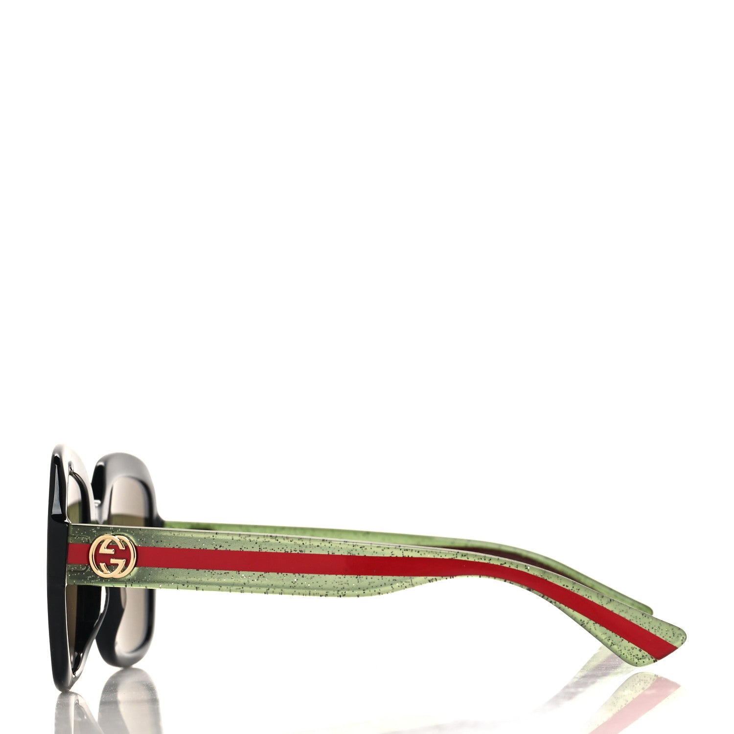 Gucci Acetate Square Frame Web Glitter Sunglasses GG0036S Black Green 3 of 8