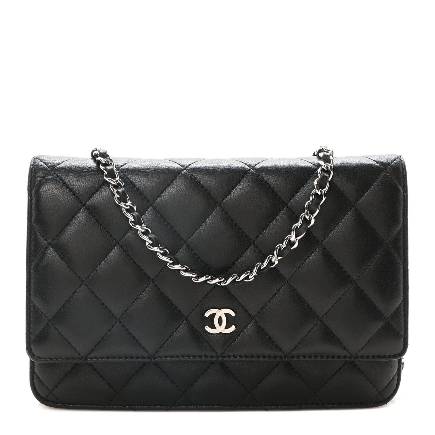 Lambskin Quilted Wallet On Chain WOC Black