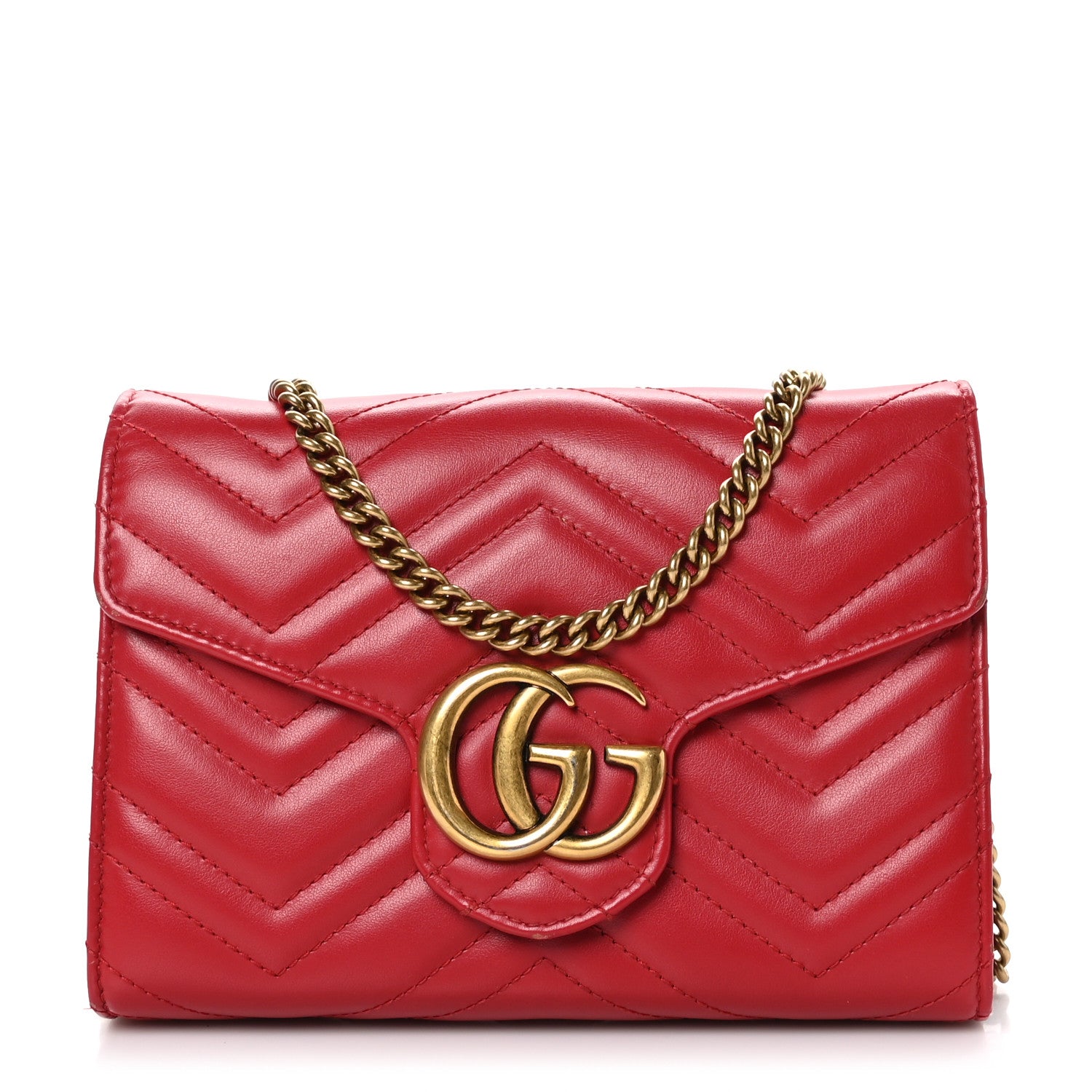 Gucci Calfskin Matelasse GG Marmont Chain Wallet Hibiscus Red 1 of 11