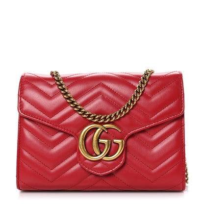 Gucci Calfskin Matelasse GG Marmont Chain Wallet Hibiscus Red 1 of 11