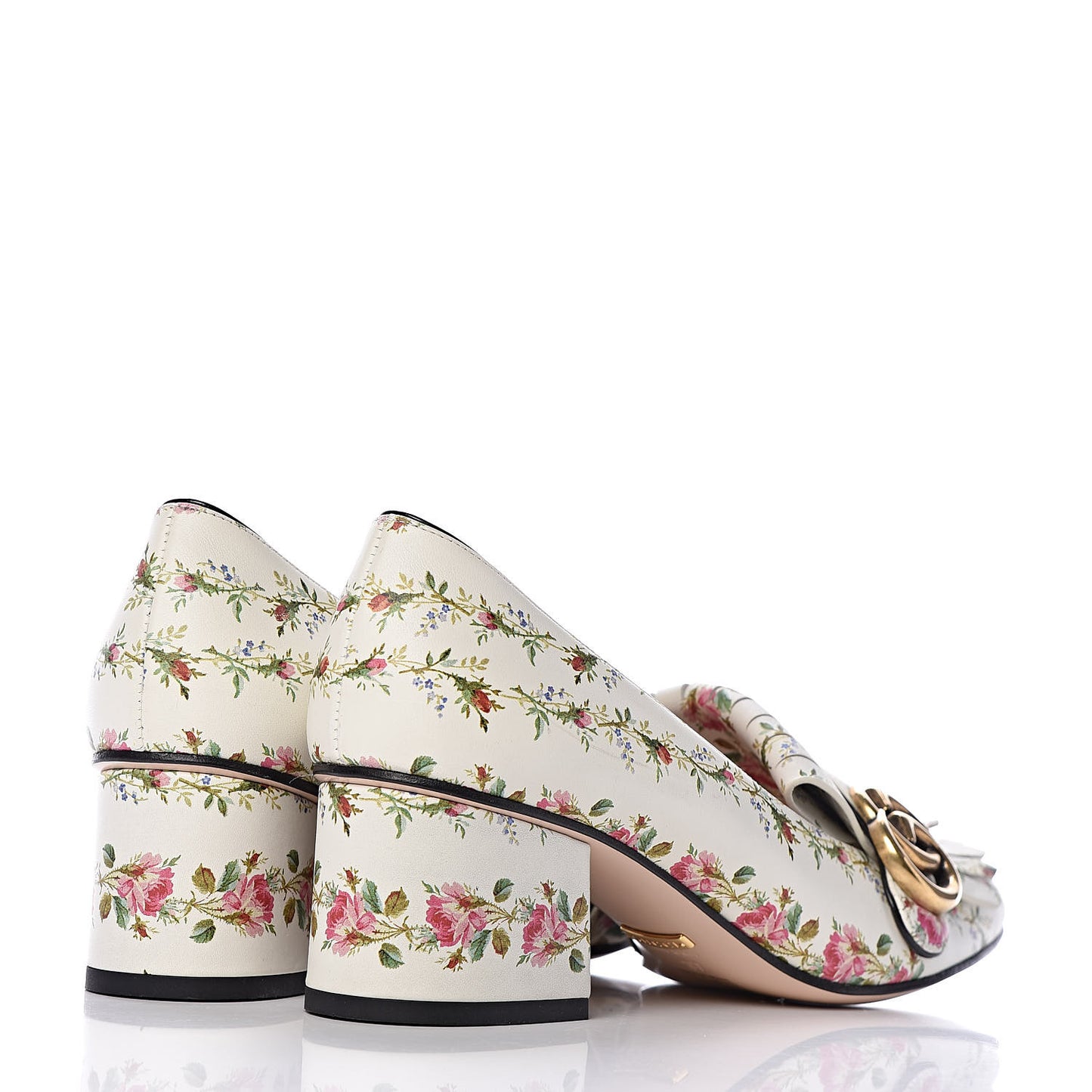Calfskin Rose Print GG Marmont Fringe 50mm Loafer Pumps 37 Multicolor