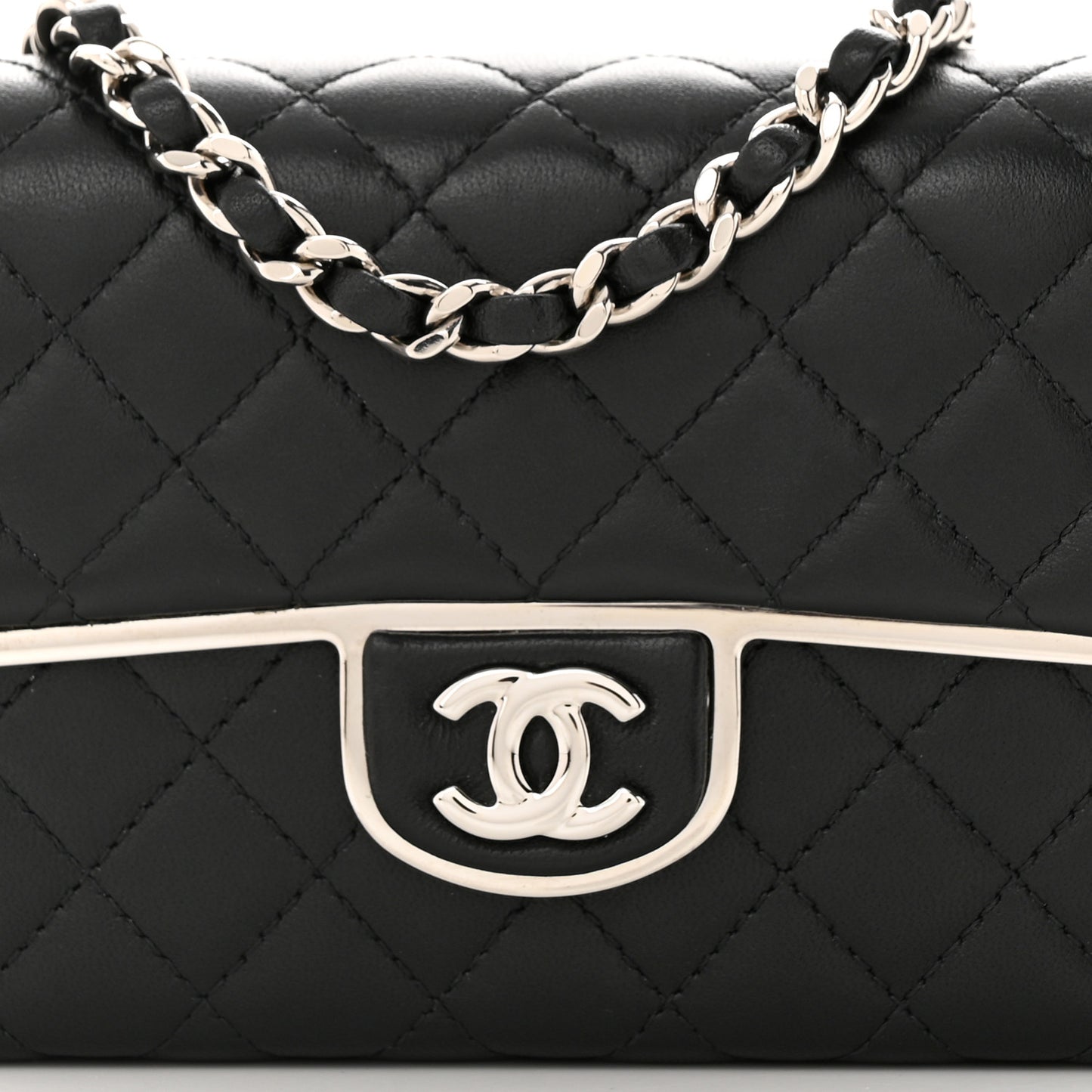 Lambskin Metal Quilted Small Evening Bag With Chain Black