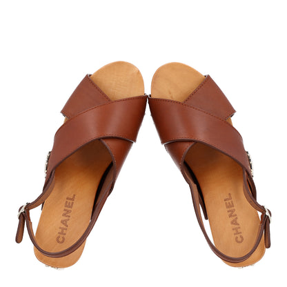 Chanel Calfskin Studded Slingback Clog Sandals 38 Dark Brown 3 of 10