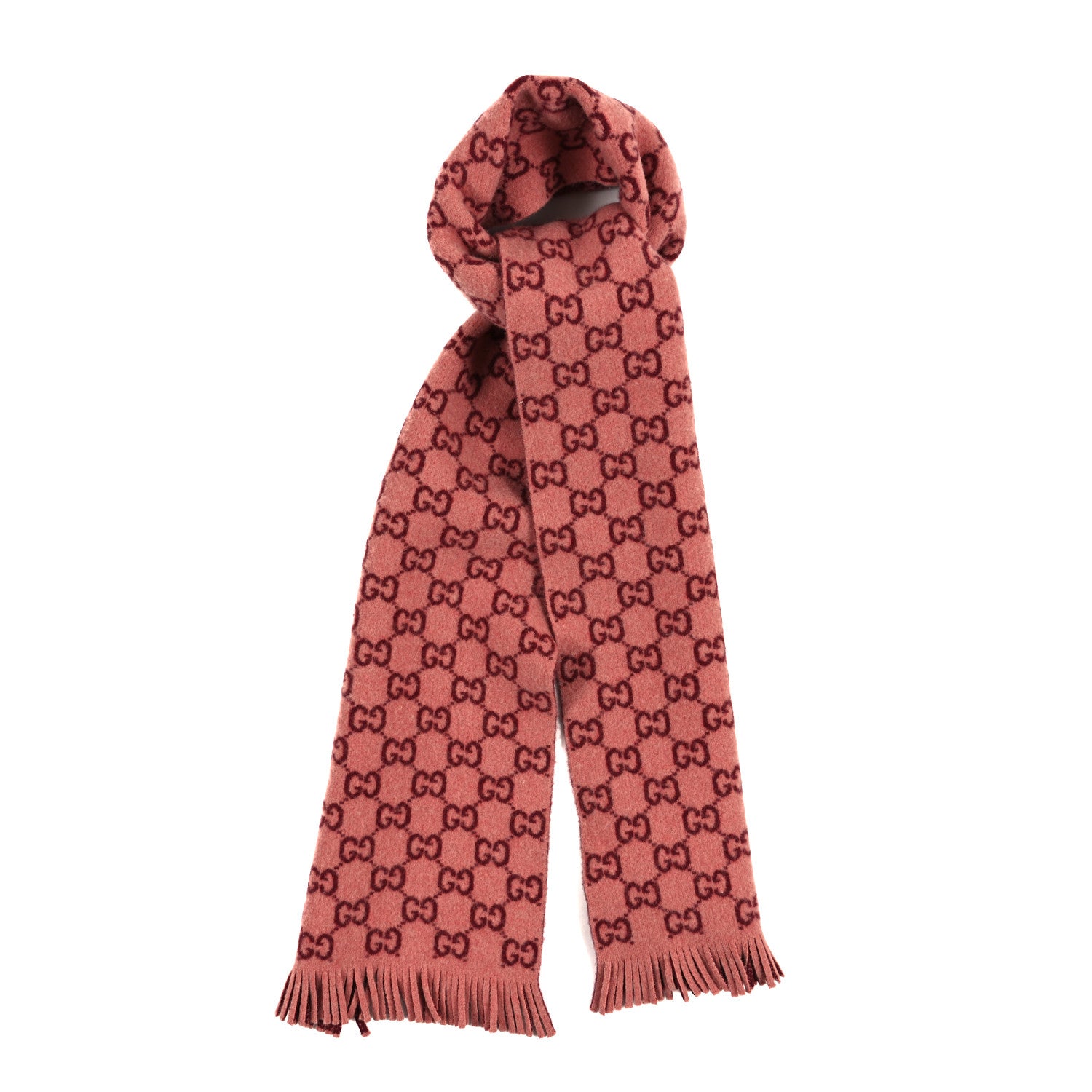 Gucci Wool Tricot GG Monogram Lady Longfog Scarf Roseate Bordeaux 1 of 3