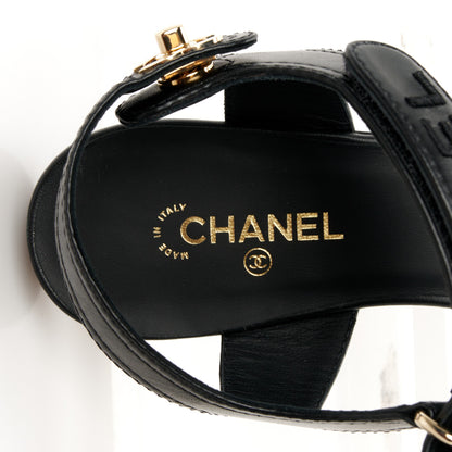 Chanel Lambskin Logo CC Turnlock Sandals 39.5 Black 9 of 11
