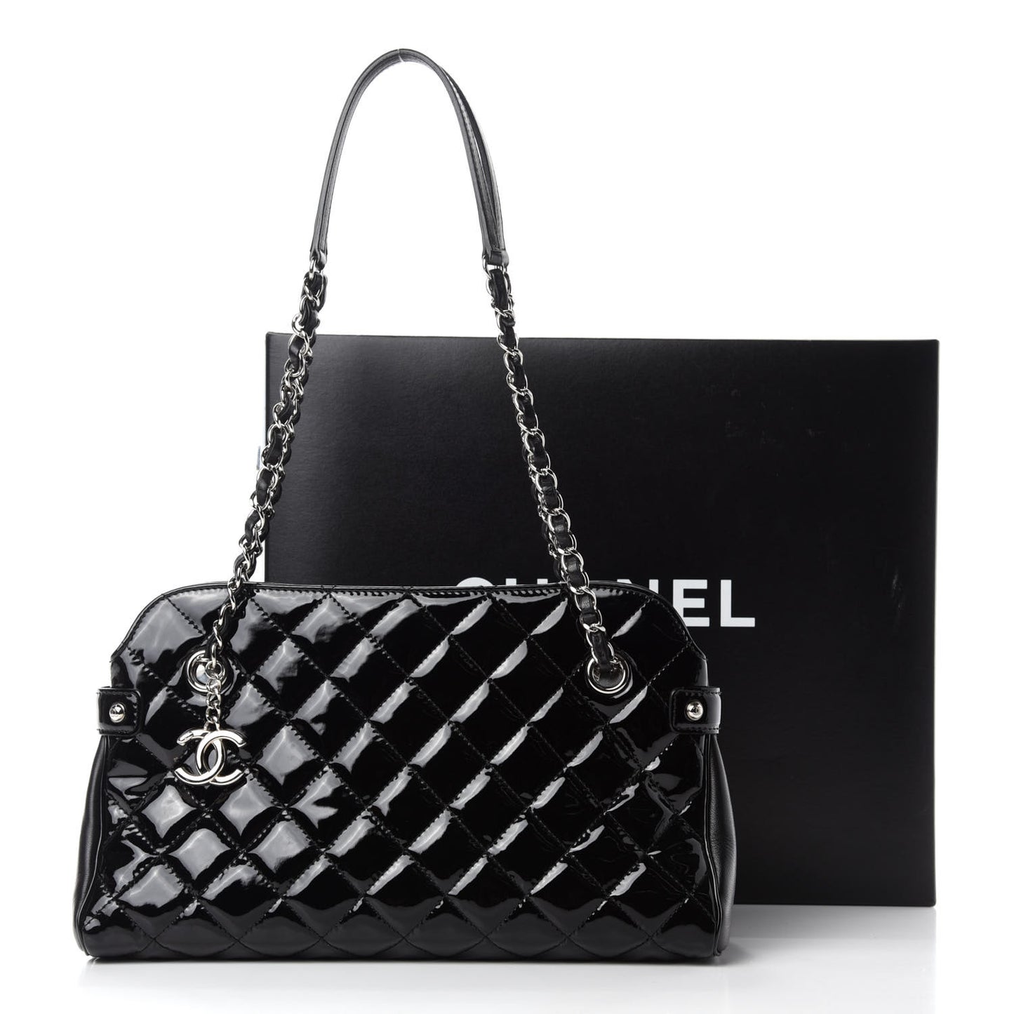 Patent Quilted Just Mademoiselle Bowling Bag Black