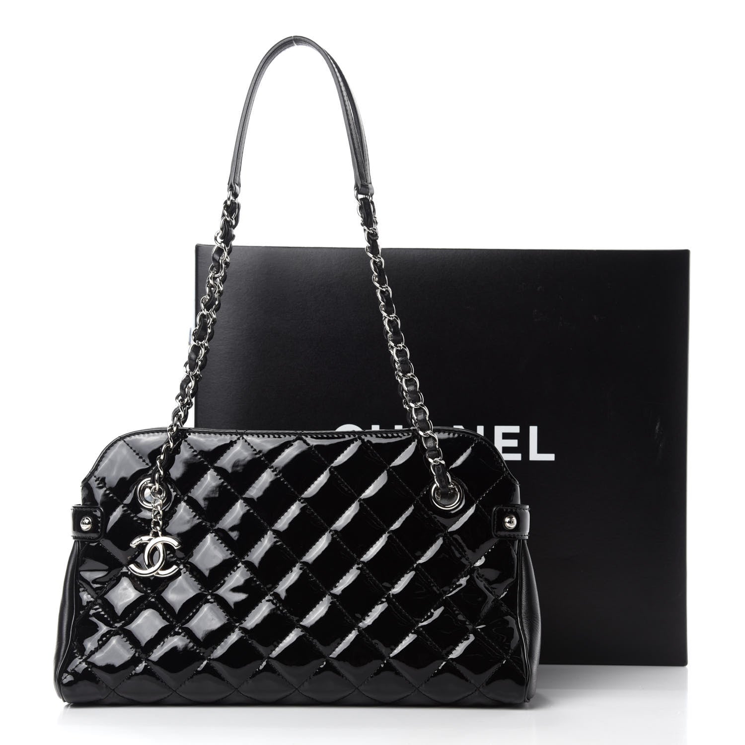 Chanel Patent Quilted Just Mademoiselle Bowling Bag Black 11 of 11