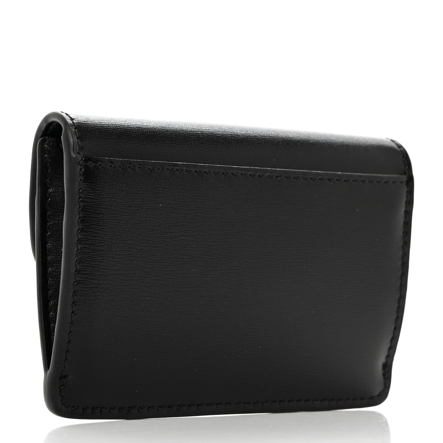 Shiny Calfskin Triomphe Flap Card Holder Black