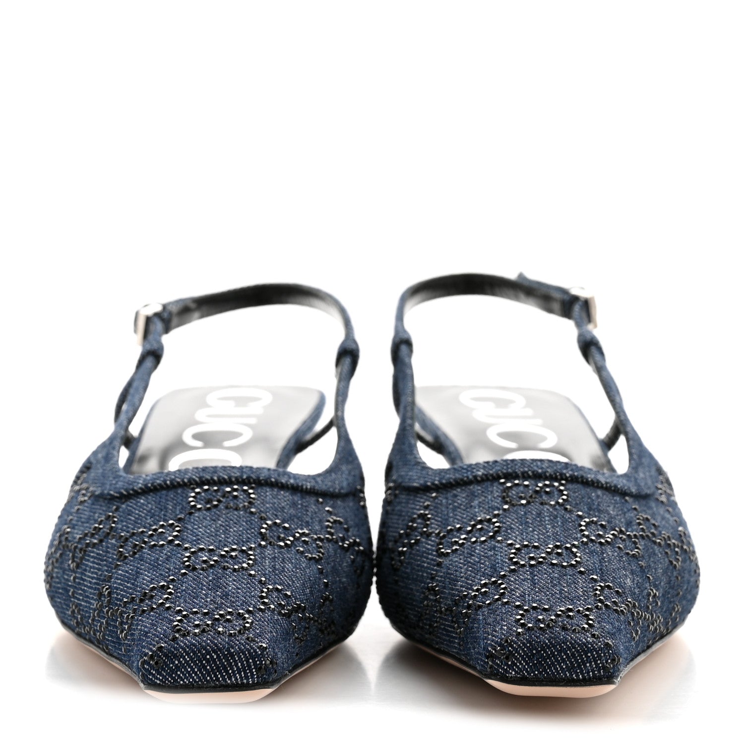 Gucci Denim GG Monogram Malaga Kid Crystal Square G 35mm Slingback Pumps 39.5 Blue 3 of 10