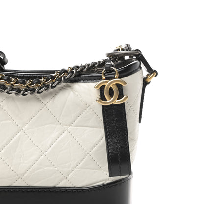 Chanel Aged Calfskin Quilted Small Gabrielle Hobo Black White 8 of 11