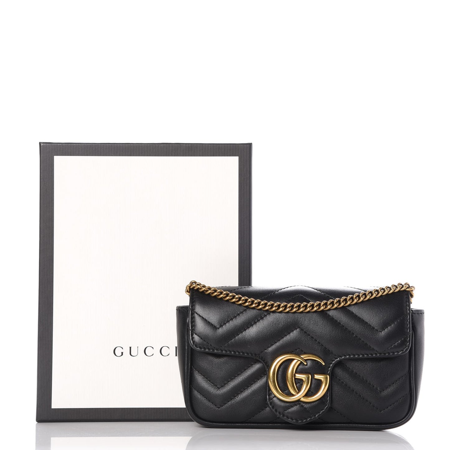 Calfskin Matelasse Super Mini GG Marmont Shoulder Bag Black