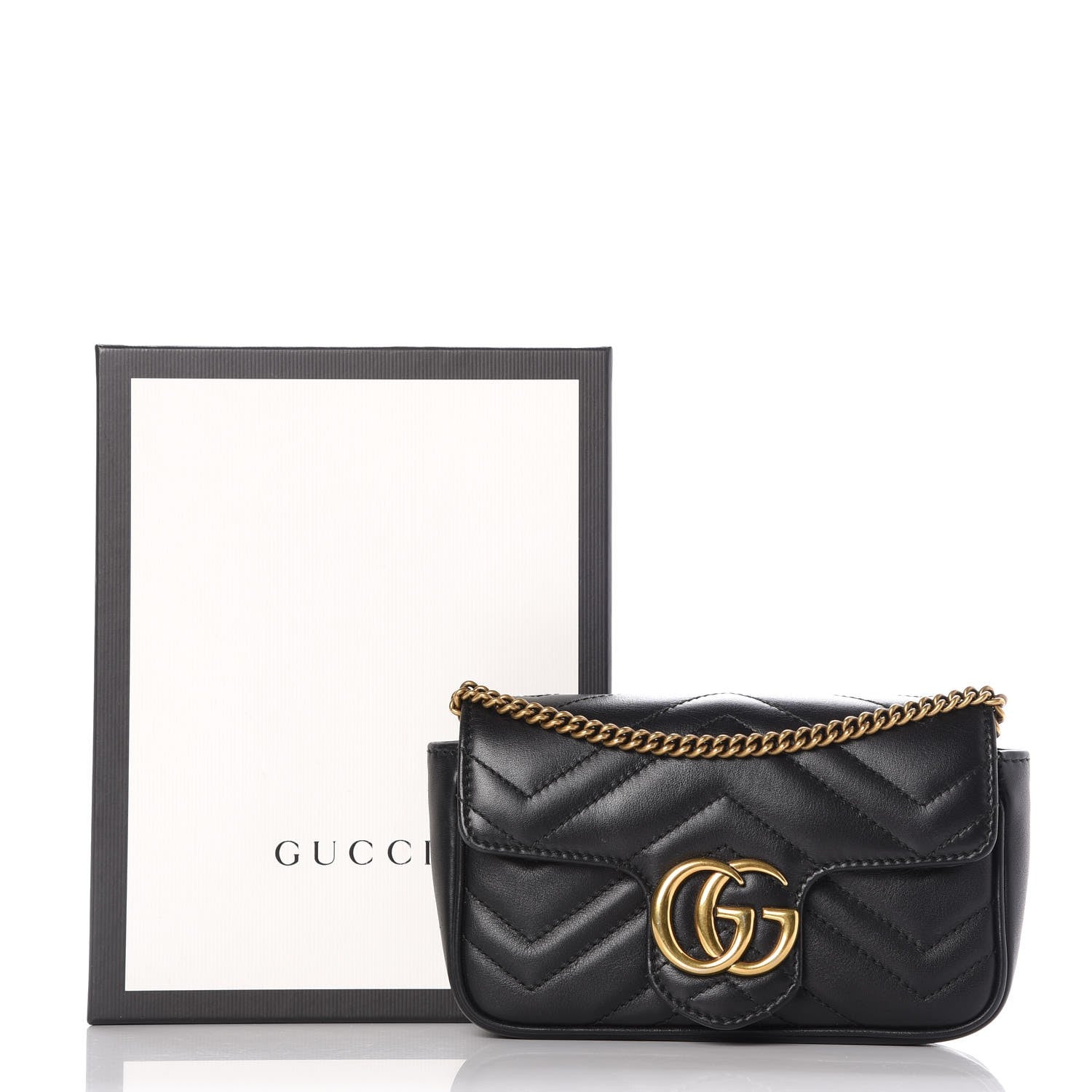 Gucci Calfskin Matelasse Super Mini GG Marmont Shoulder Bag Black 9 of 9