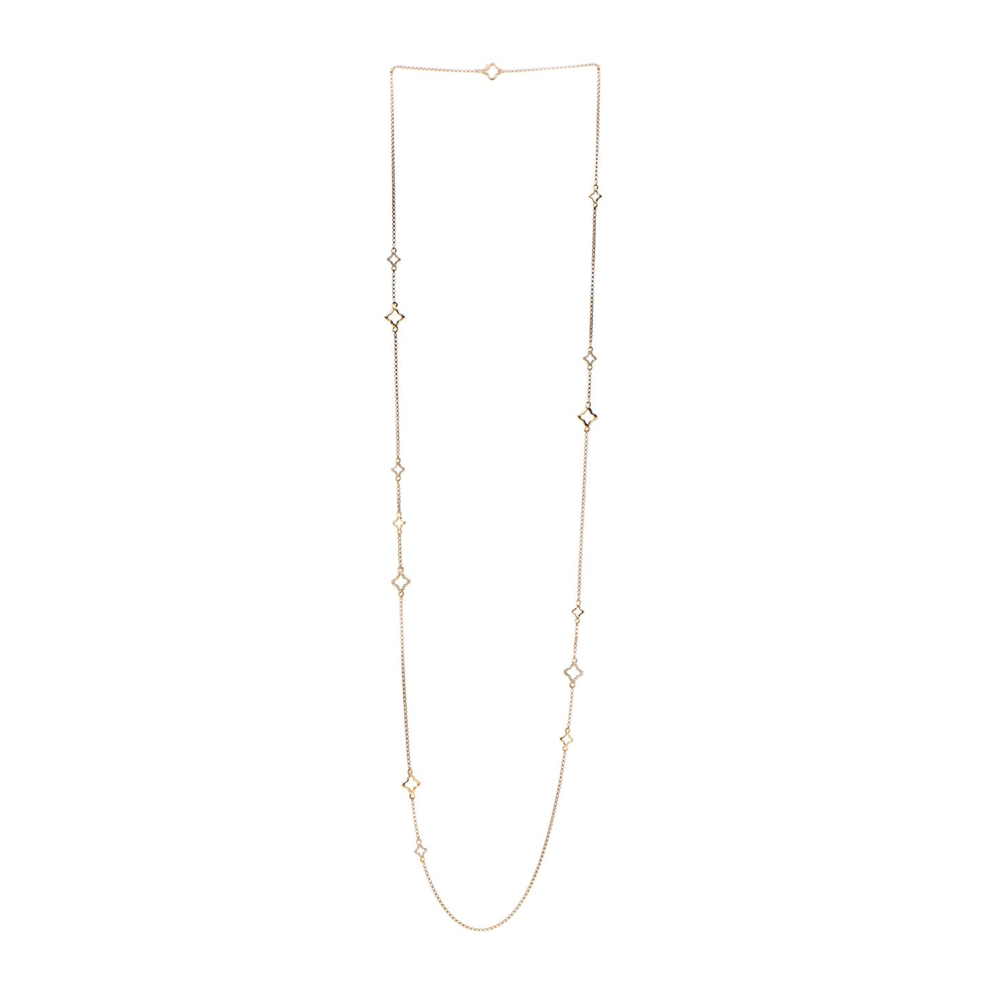 18K Yellow Gold Diamond Quatrefoil Station Necklace