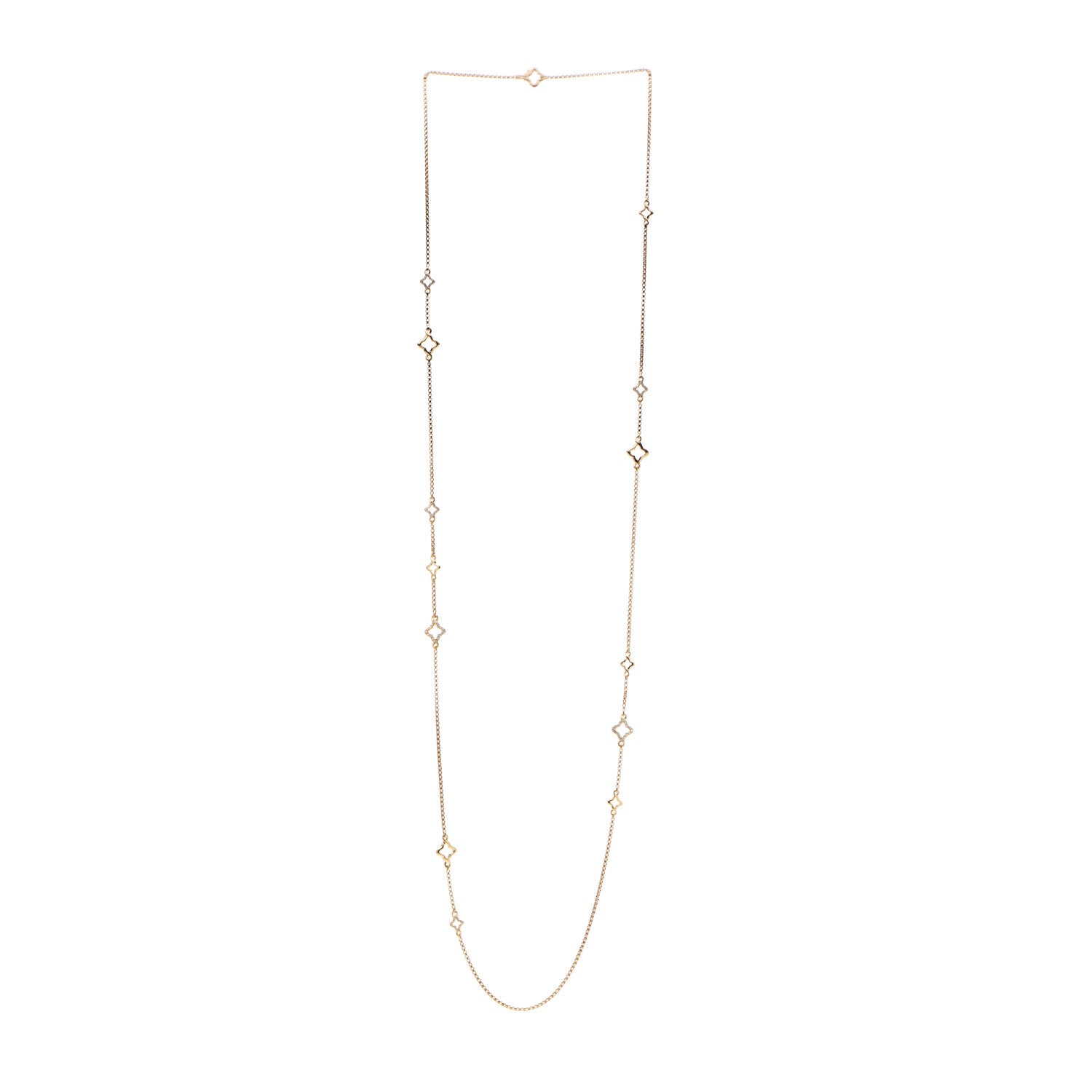 David Yurman 18K Yellow Gold Diamond Quatrefoil Station Necklace 3 of 4