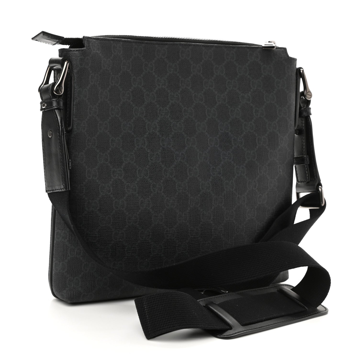 Gucci GG Supreme Monogram Crossbody Messenger Bag Black Grey 2 of 9