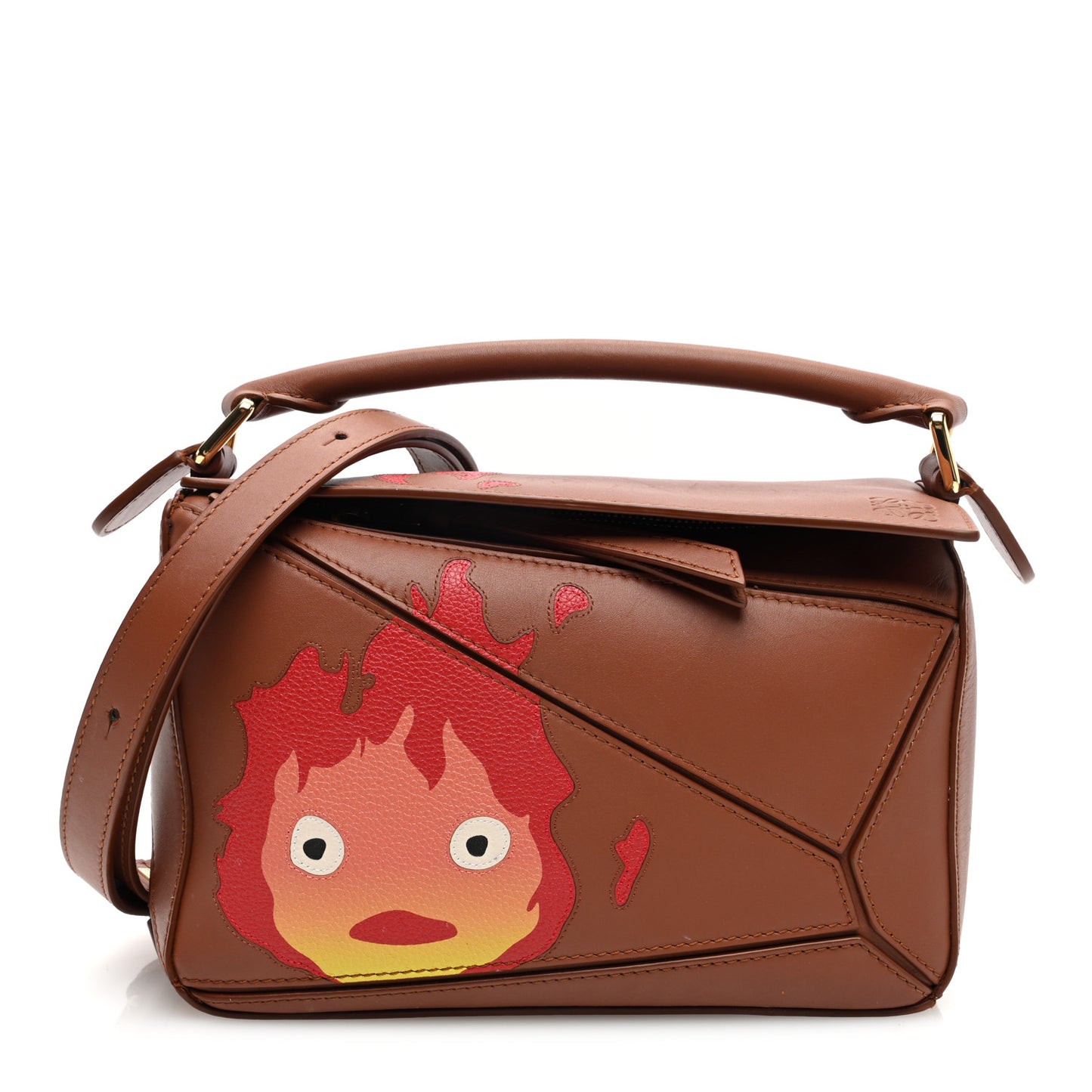 X HOWLS MOVING CASTLE Satin Calfskin Small Calcifer Puzzle Bag Rust