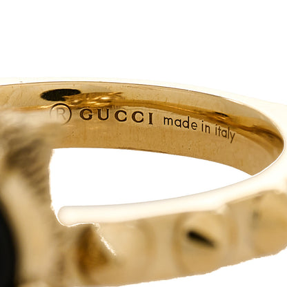 Gucci 18K Yellow Gold Onyx Diamond Le Marche Des Merveilles Feline Ring 49 4.75 7 of 7